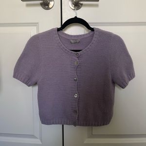 NWT Francesca’s Purple Fluffy Knitted Short Sleeved Cardigan with Shinny Buttons